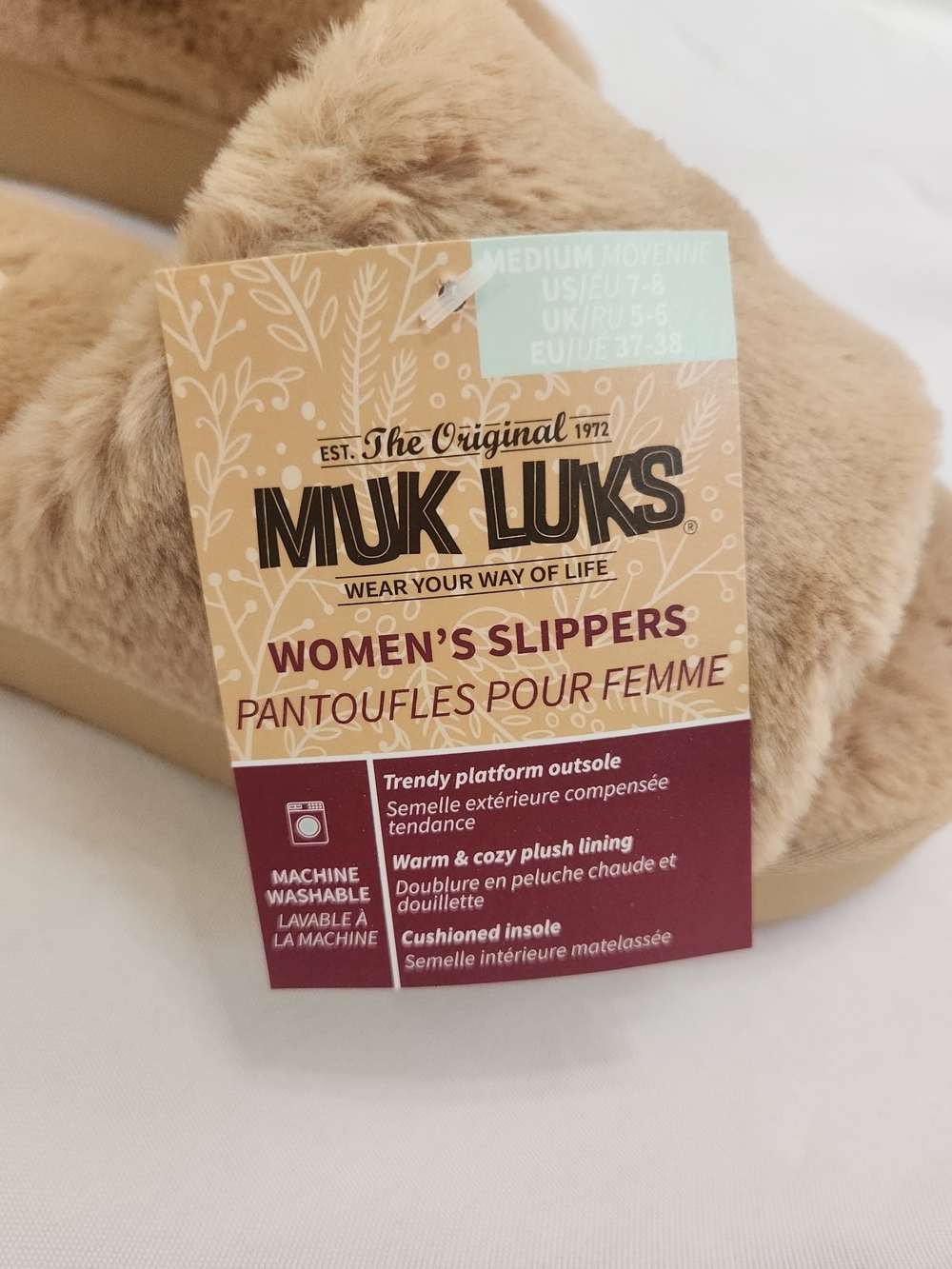 Muk Luks Faux Fur Platform Slide - Camel Size W 7-8 NWT